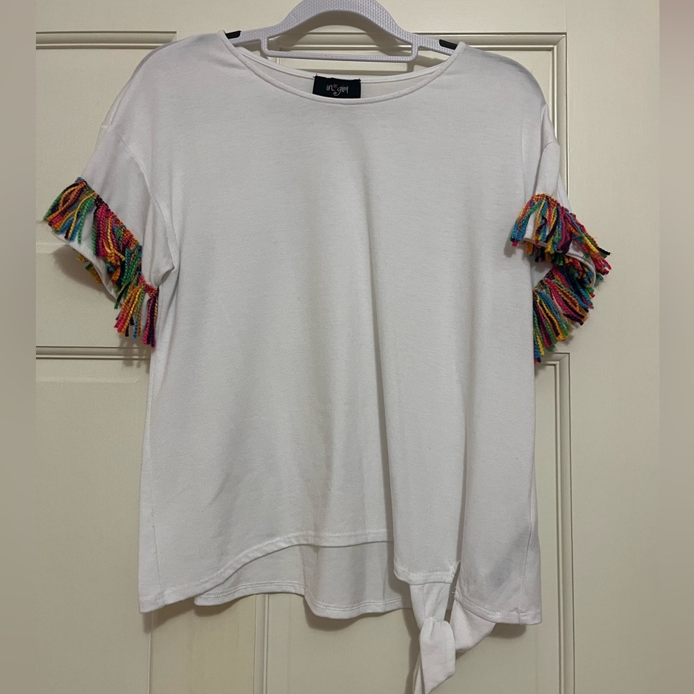 White Blouse with Rainbow Frilly Sleeves